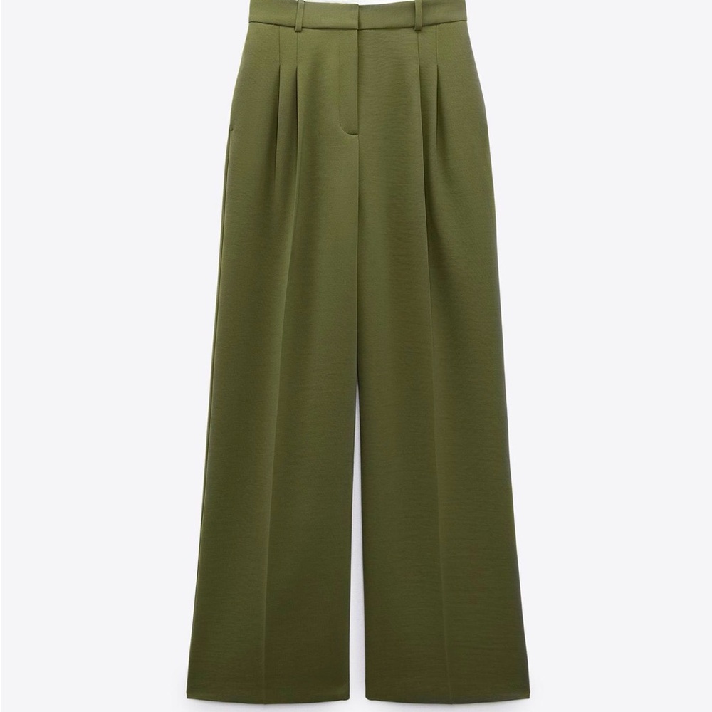 Zara Olive Green Wide-Leg Women's Pants